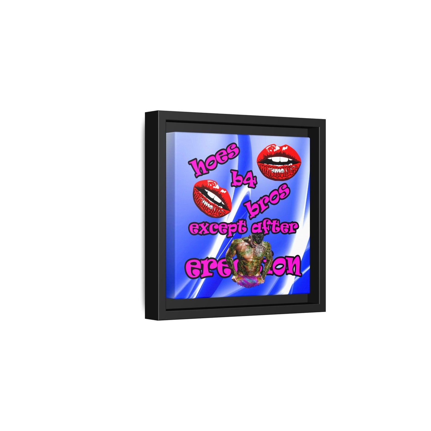 hoes b4 bros - framed canvas art (blue-white wave)