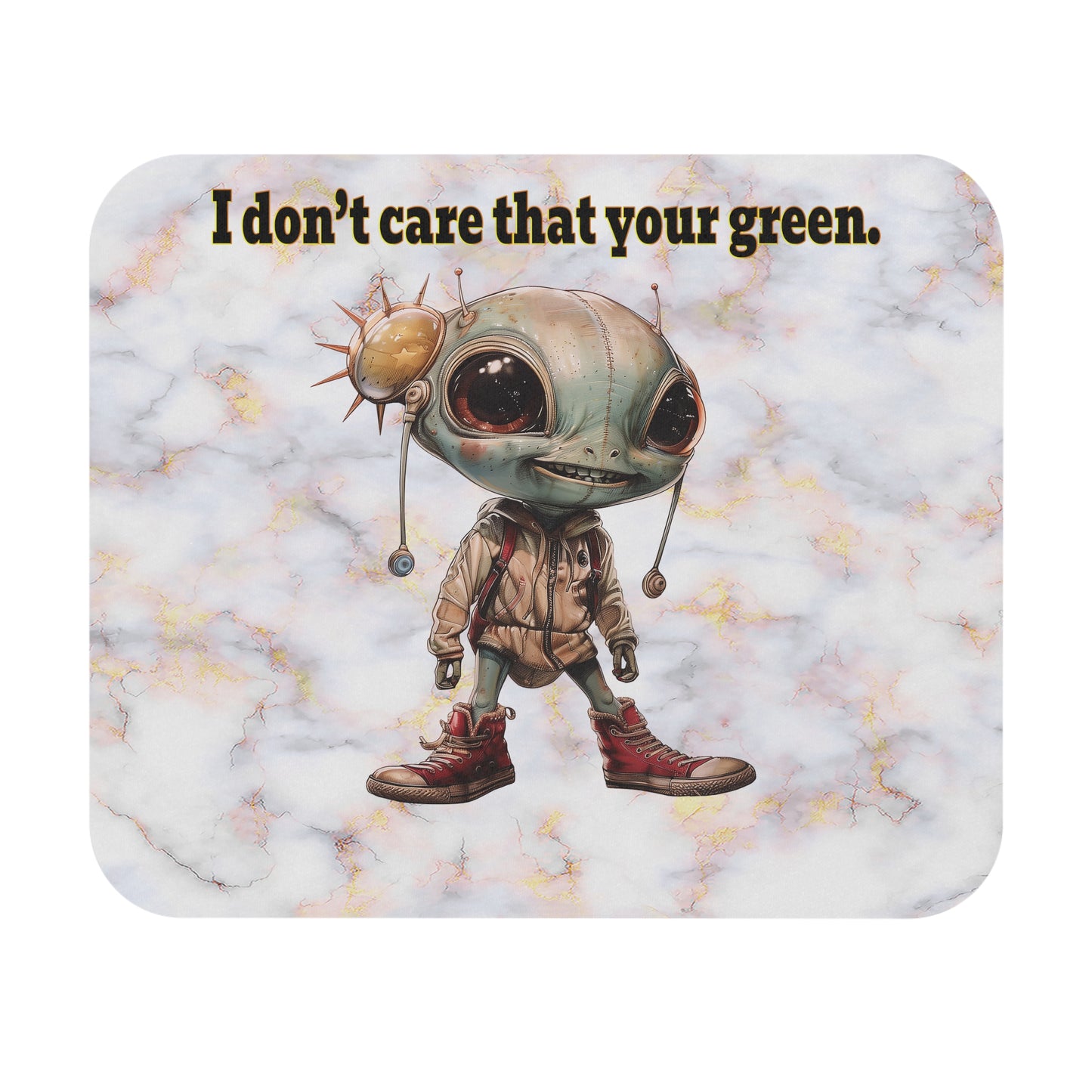 I don't care that your green - Mouse Pad (Rectangle) (white marble)