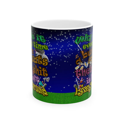 the bum's shit - White Mug ('snoops' background)