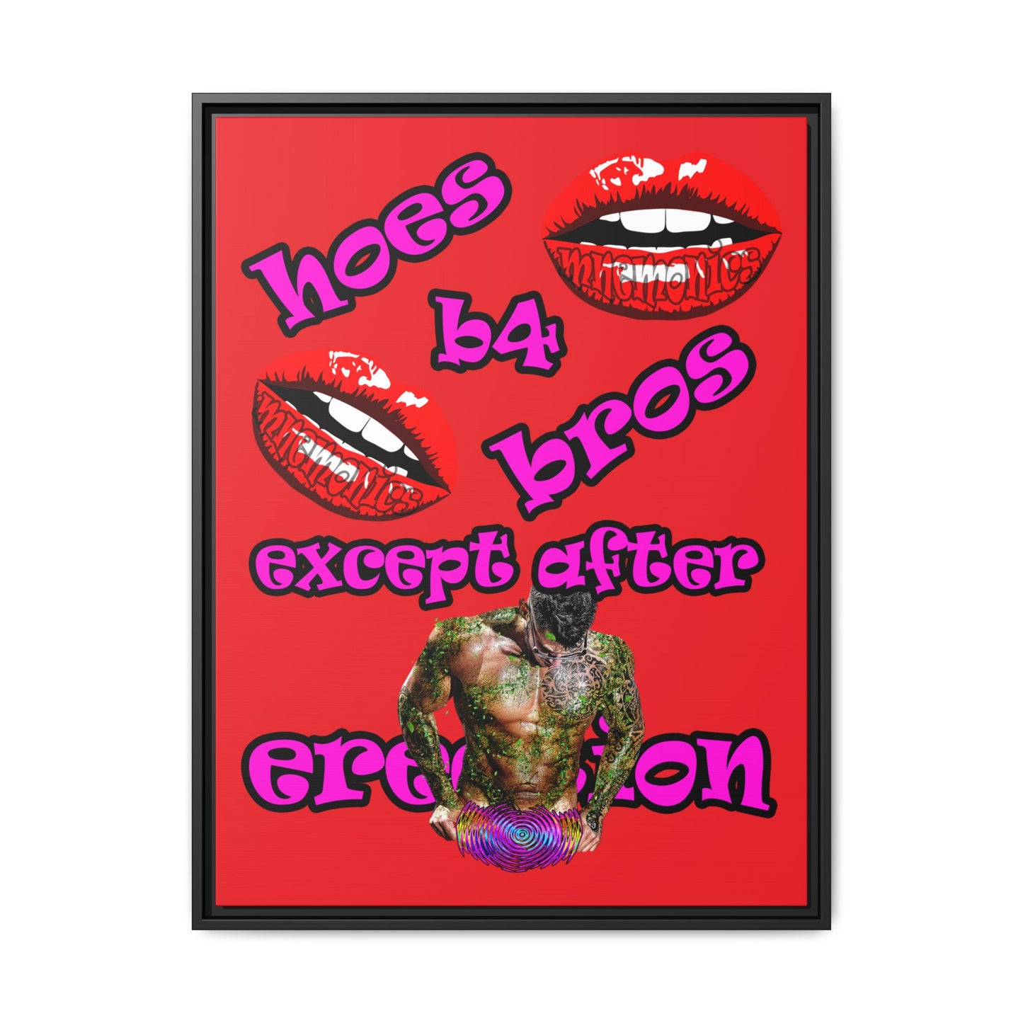 hoes b4 bros - framed canvas art (red)