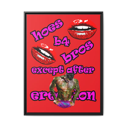 hoes b4 bros - framed canvas art (red)