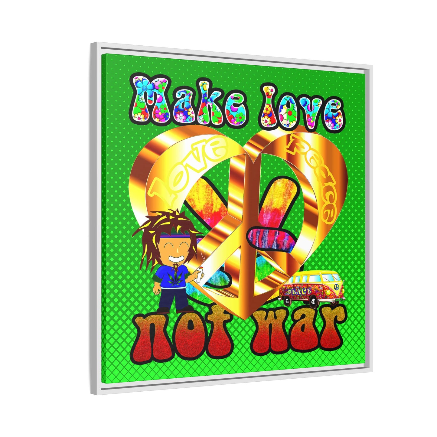 love peace - framed canvas art (logo green)