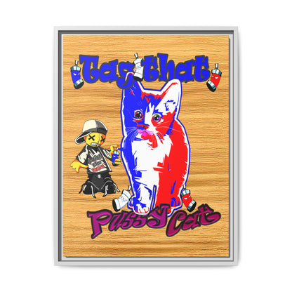 tag that - framed canvas art (butterscotch wood finish)