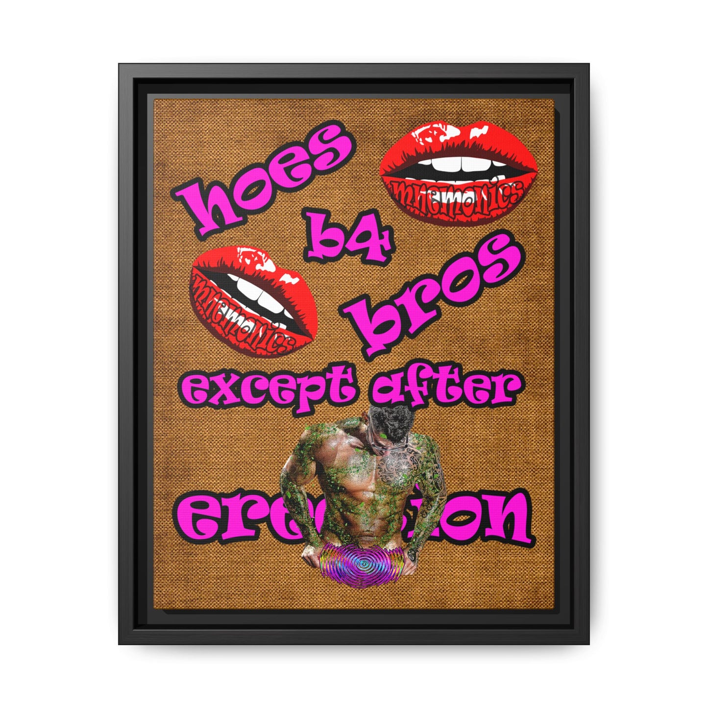 hoes b4 bros - framed canvas art (brown papyrus)