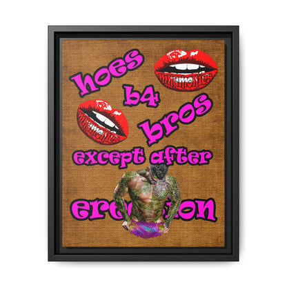 hoes b4 bros - framed canvas art (brown papyrus)
