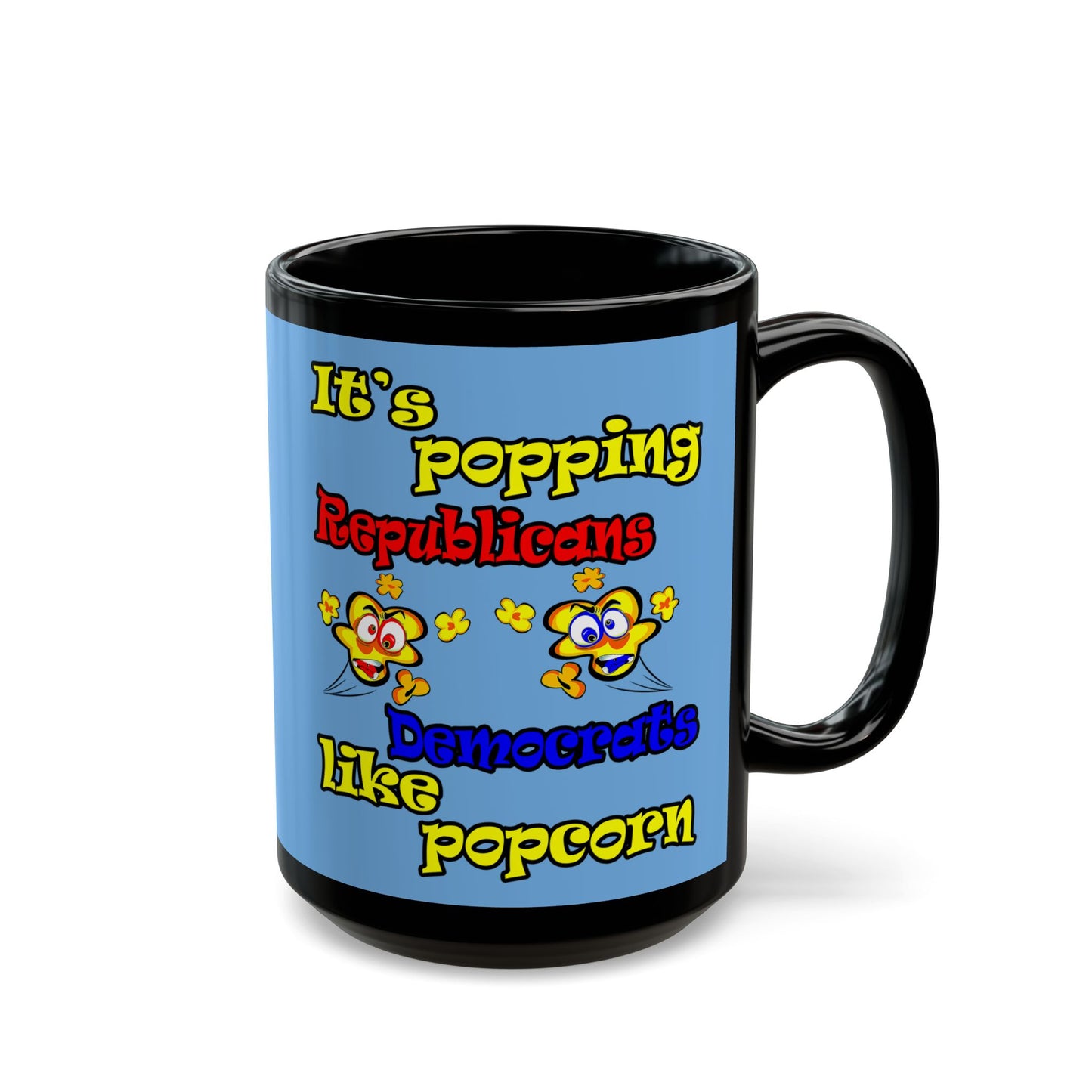 popping like popcorn - Black Mug (light blue)