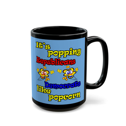 popping like popcorn - Black Mug (light blue)