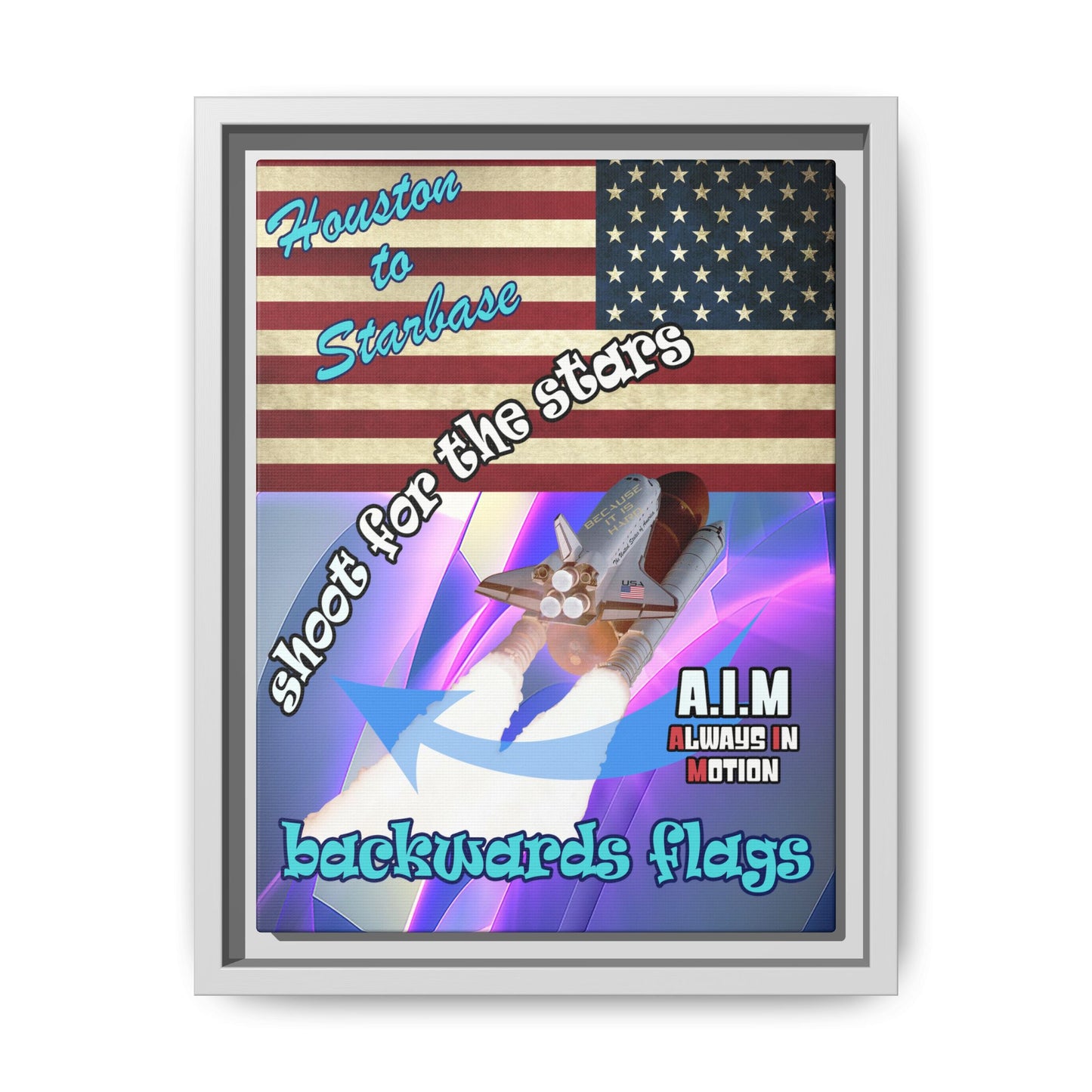 shoot for the stars - framed canvas art (grey-pink wave)