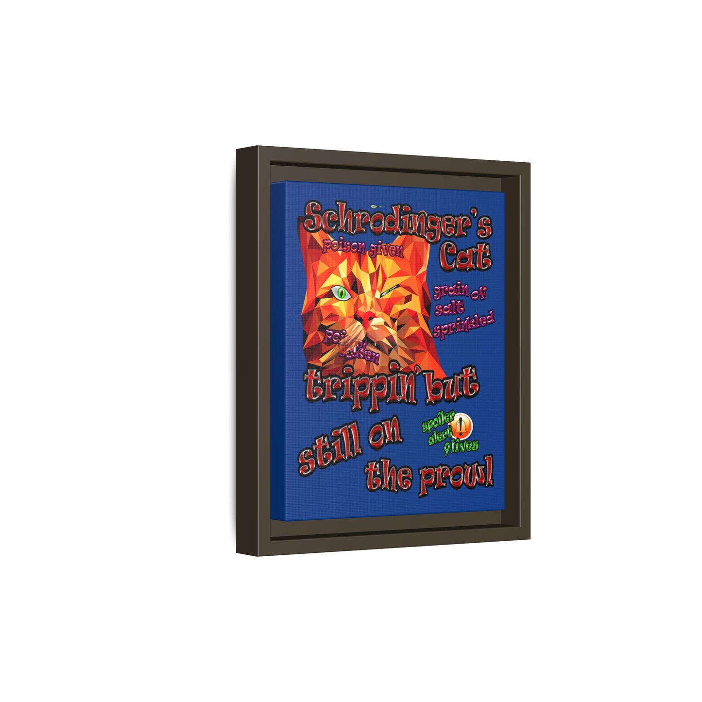 schrodinger's cat - framed canvas art (dark blue)