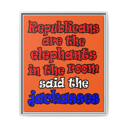 donkeys and elephants - framed canvas art (orange)