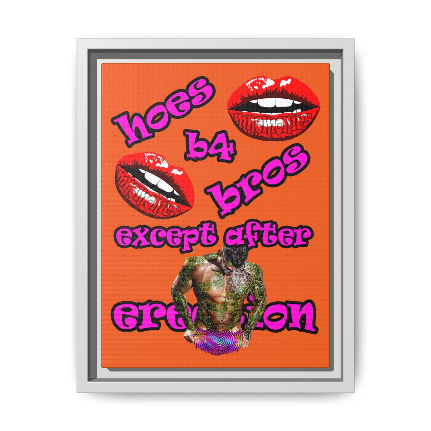 hoes b4 bros - framed canvas art (orange)