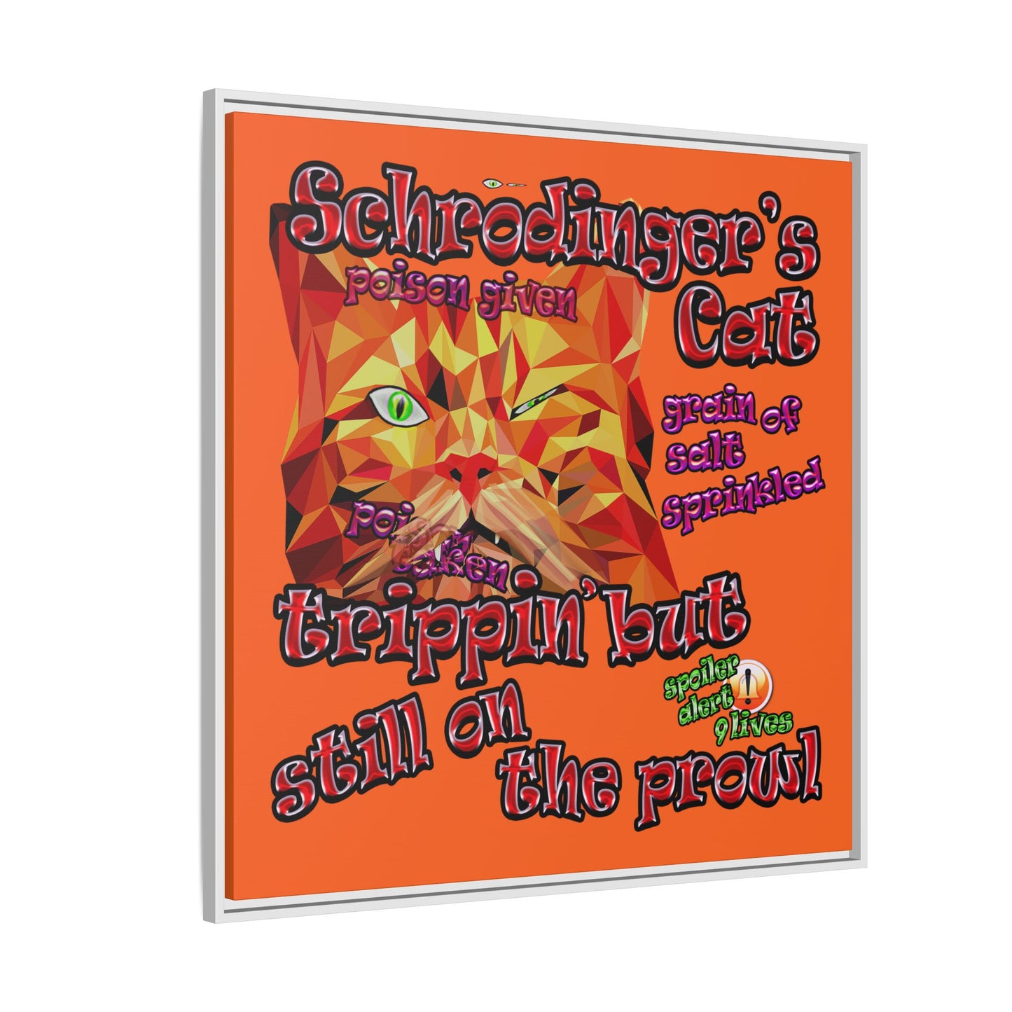 schrodinger's cat - framed canvas art (orange)
