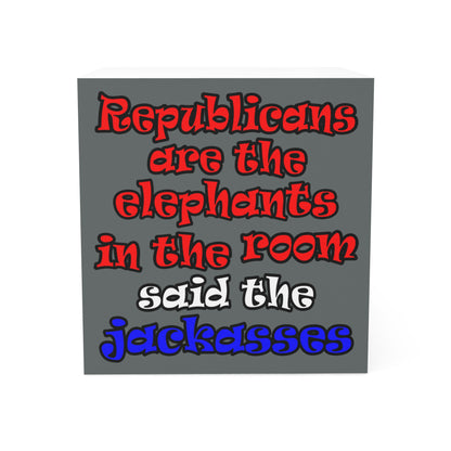 donkeys and elephants - note cube (dark grey)