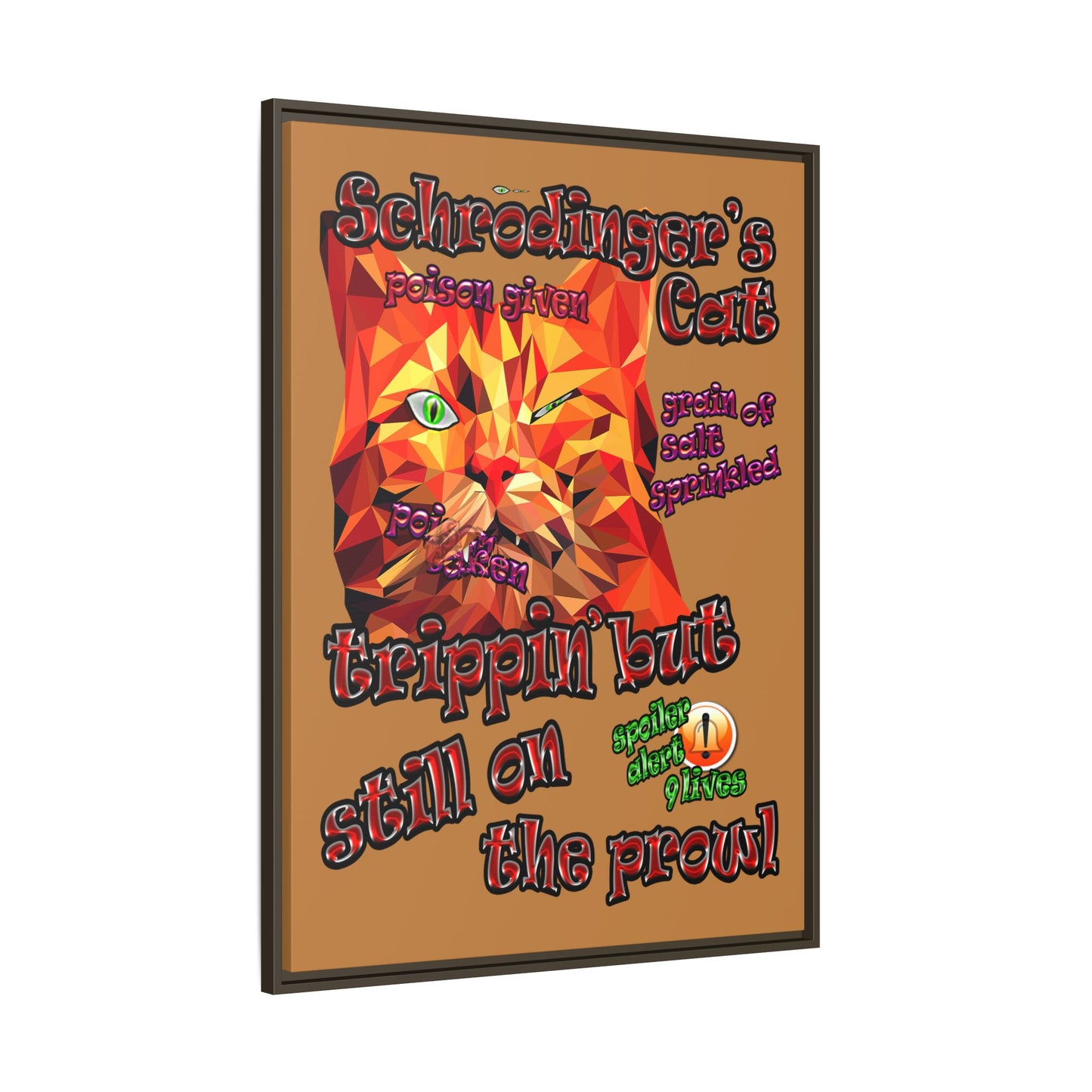 schrodinger's cat - framed canvas art (light brown)