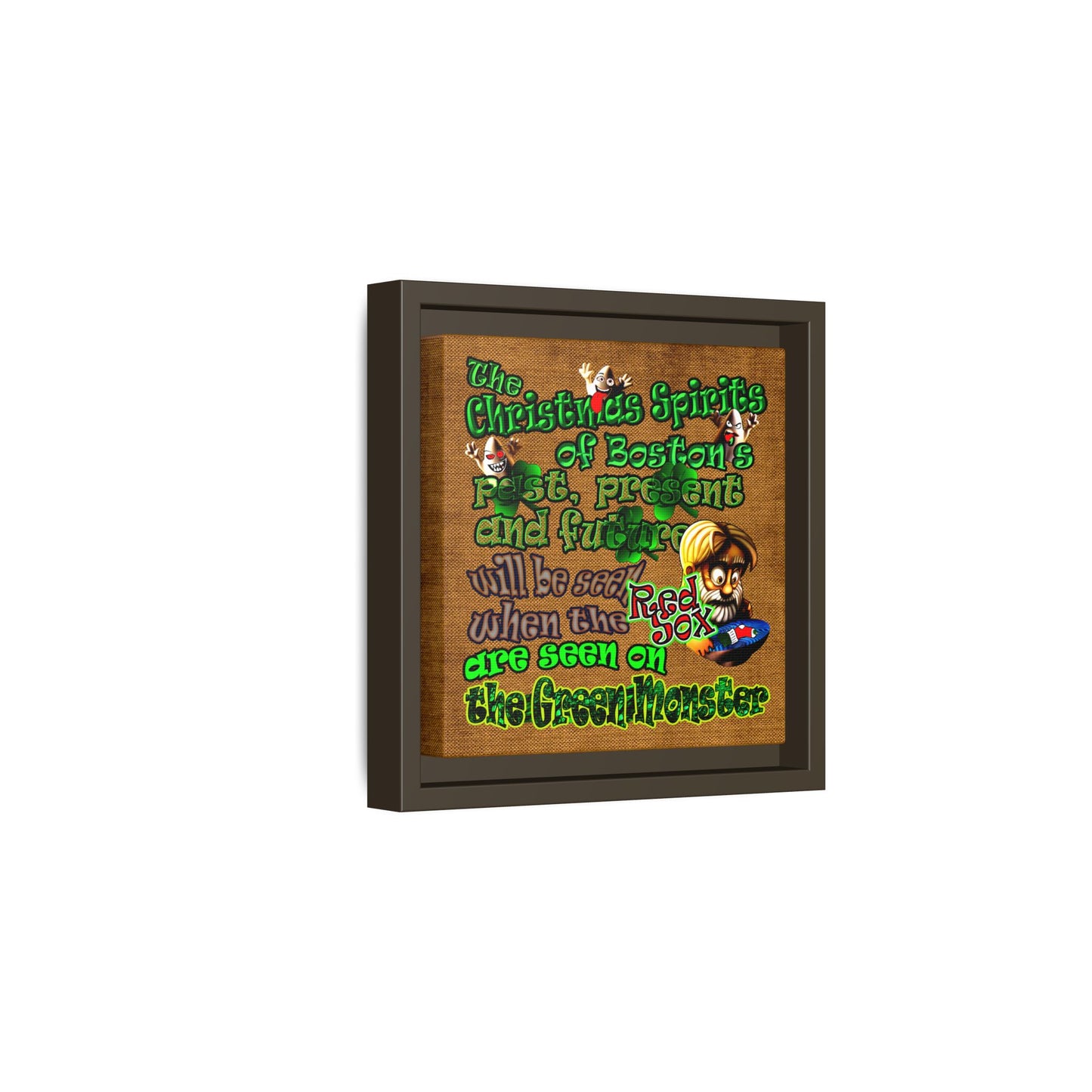 christmas spirits of boston - framed canvas art (brown papyrus)