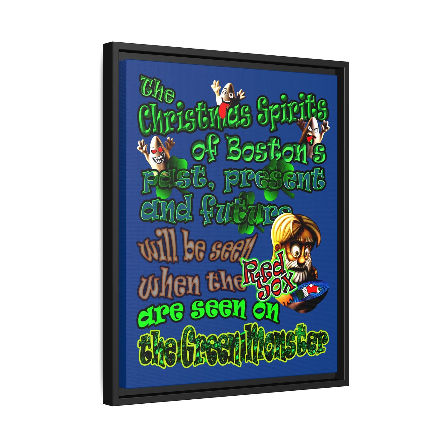christmas spirits of boston - framed canvas art (dark blue)