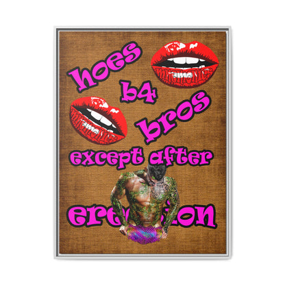 hoes b4 bros - framed canvas art (brown papyrus)