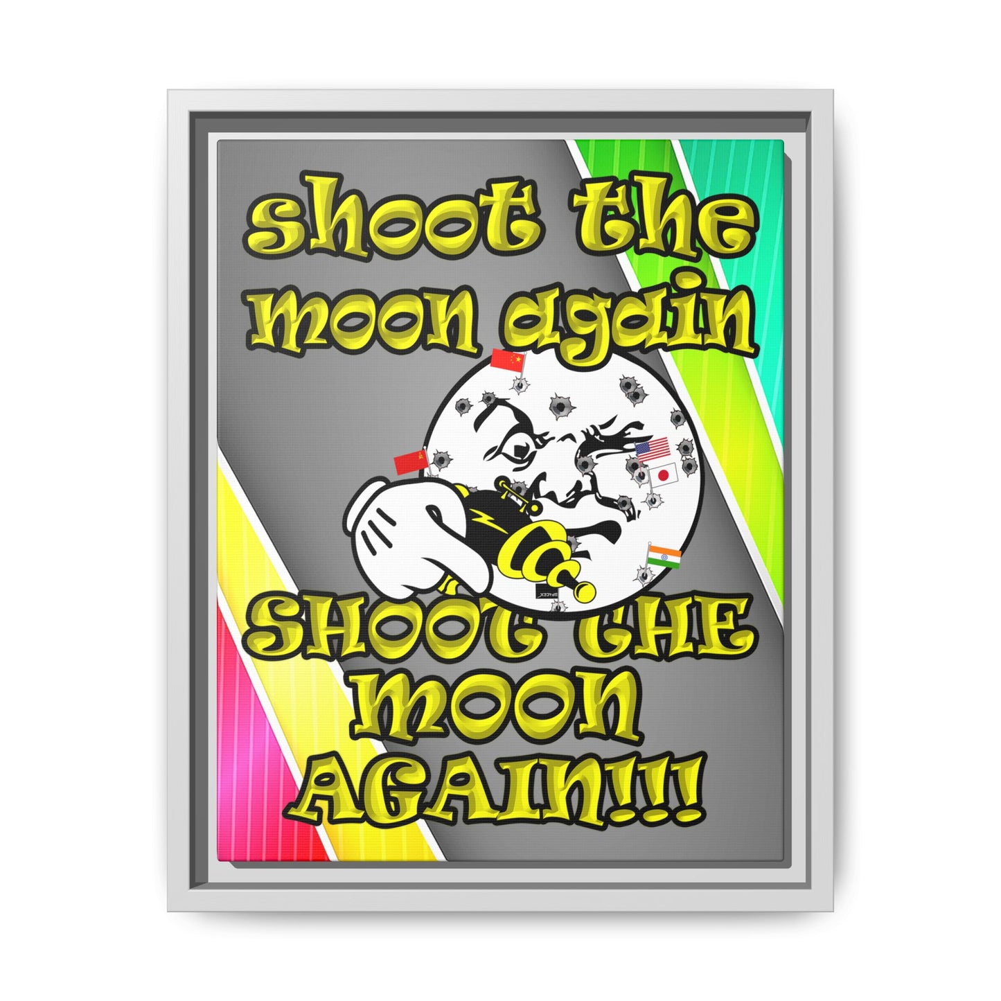 shoot the moon again - framed canvas art (rainbow split)