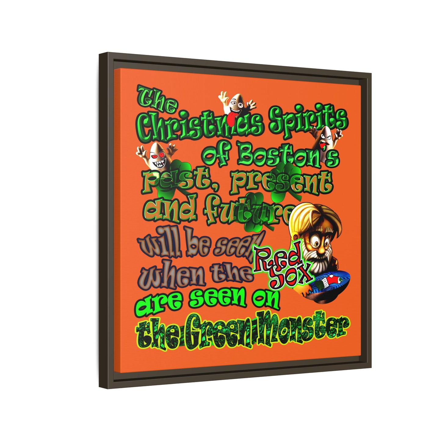 christmas spirits of boston - framed canvas art (orange)