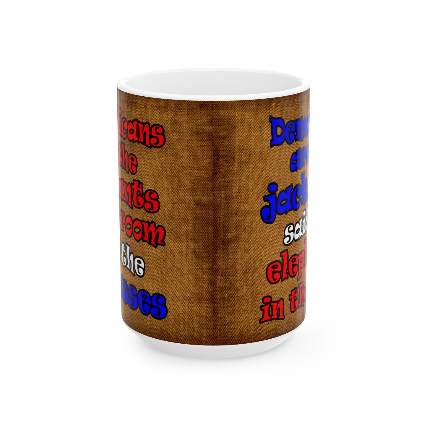 donkeys and elephants - White Mug (brown papyrus)