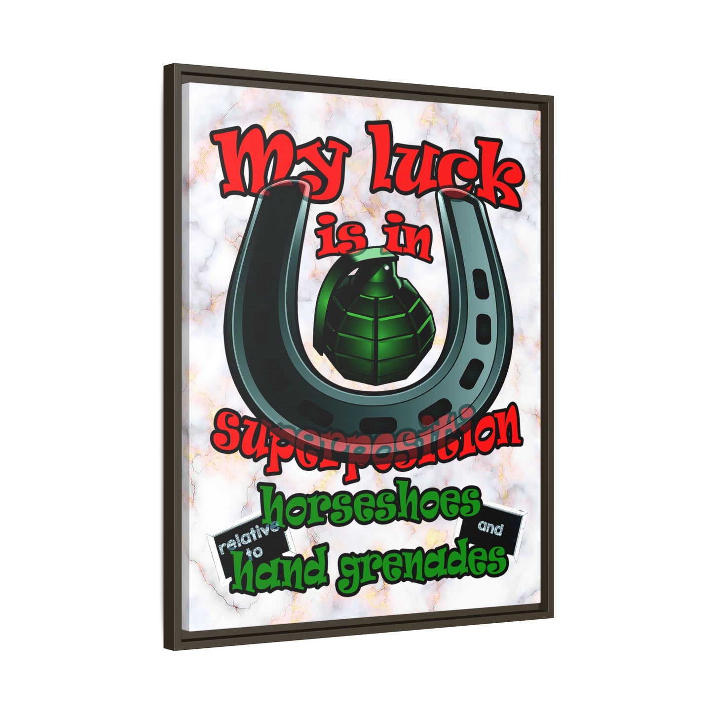 my luck - framed canvas art (white marble)