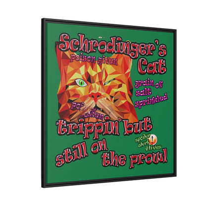 schrodinger's cat - framed canvas art (dark green)