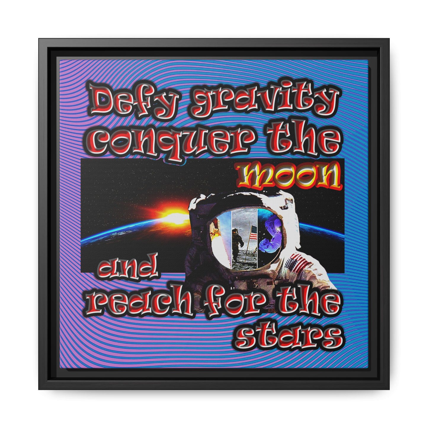 defy conquer reach - framed canvas art (light blue-purple wave)