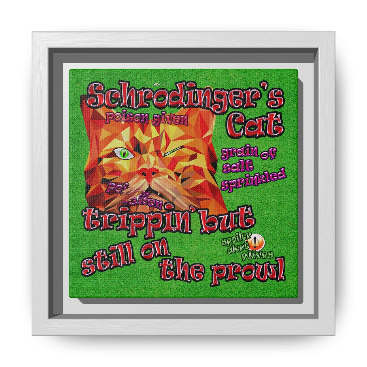 schrodinger's cat - framed canvas art (green turf)