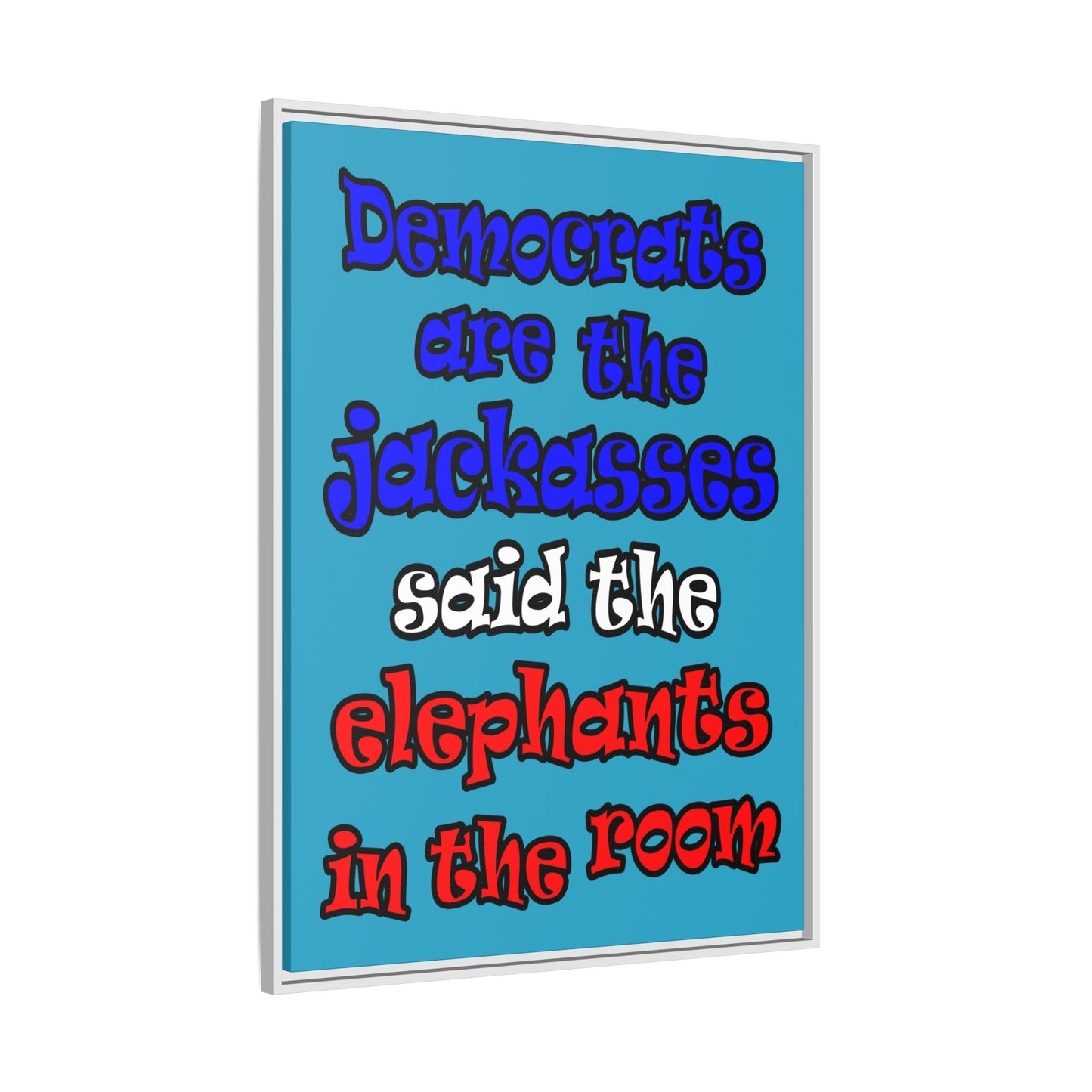 donkeys and elephants - framed canvas art (turquoise)