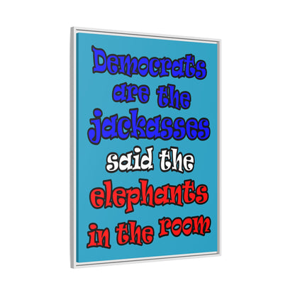 donkeys and elephants - framed canvas art (turquoise)