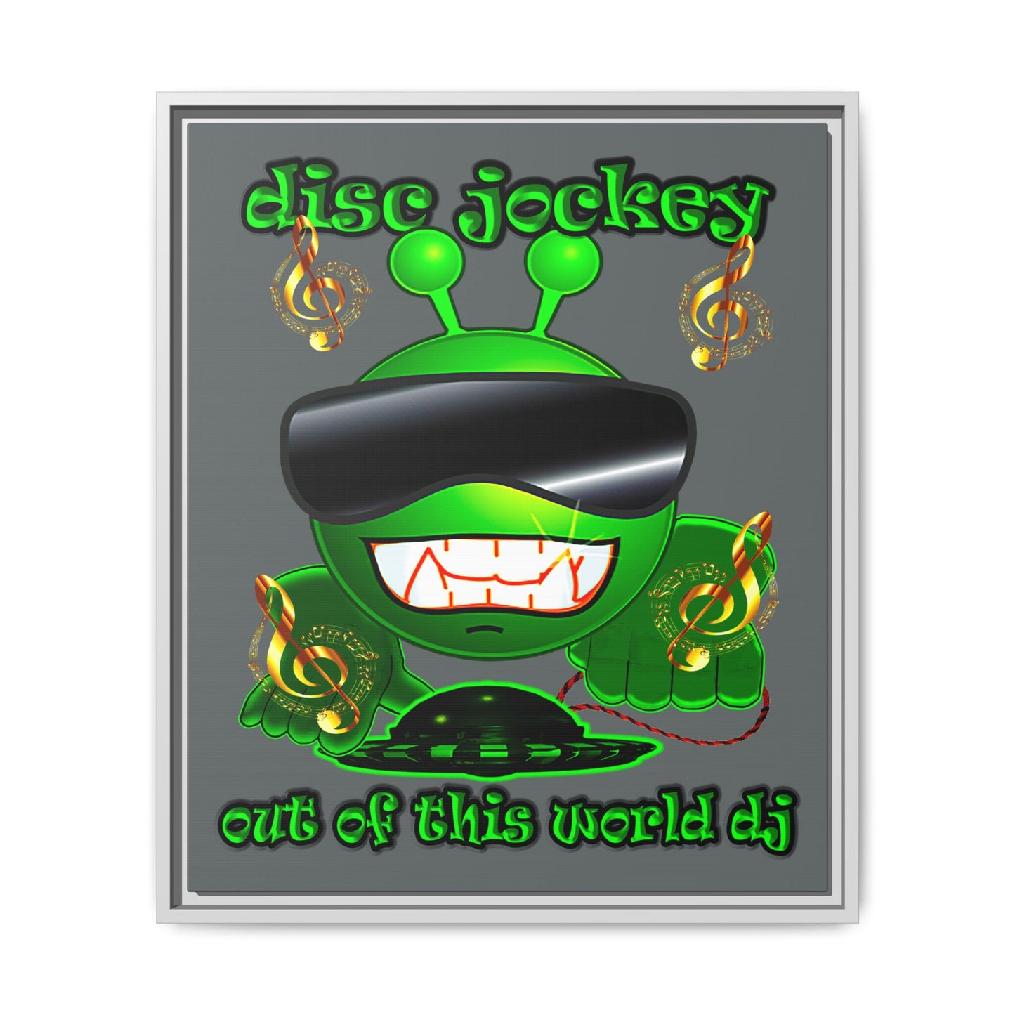 disc jockey - framed canvas art (dark grey)