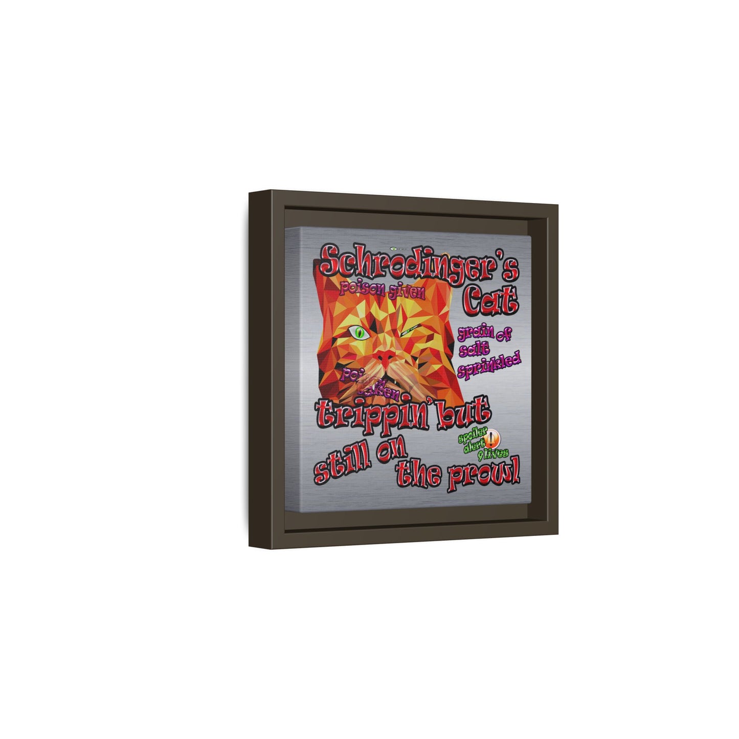 schrodinger's cat - framed canvas art (brushed nickel)