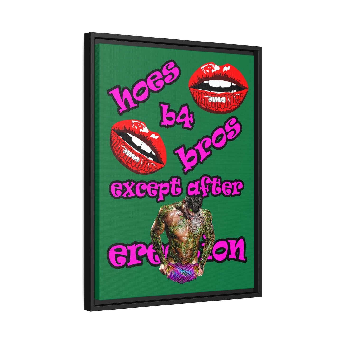 hoes b4 bros - framed canvas art (dark green)