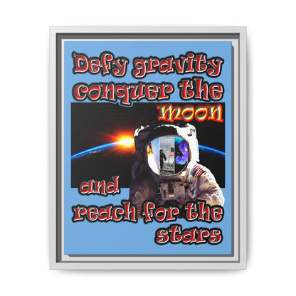 defy conquer reach - framed canvas art (light blue)