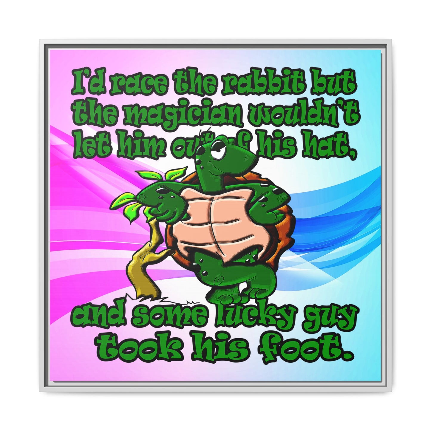 turtle race - framed canvas art (light blue-pink wave)