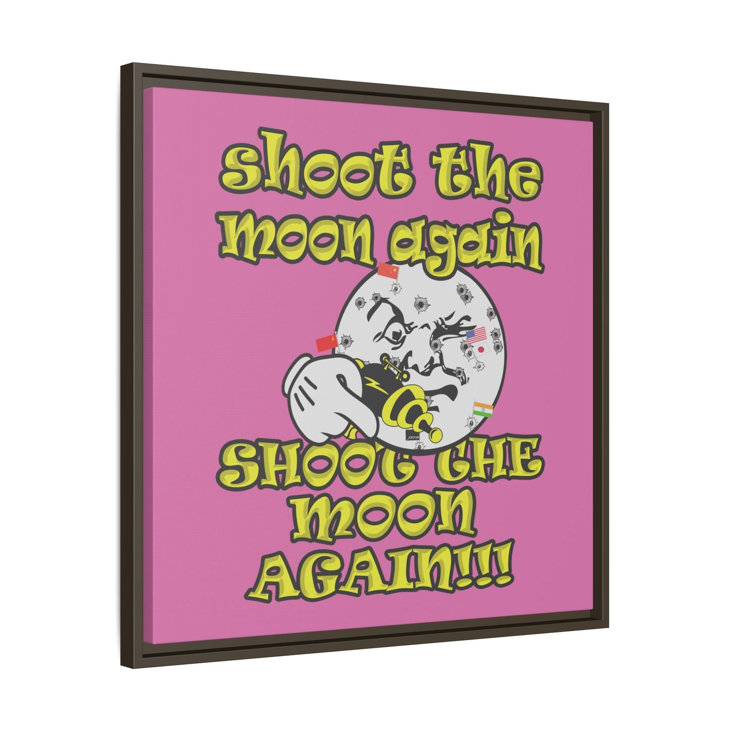 shoot the moon again - framed canvas art (light pink)