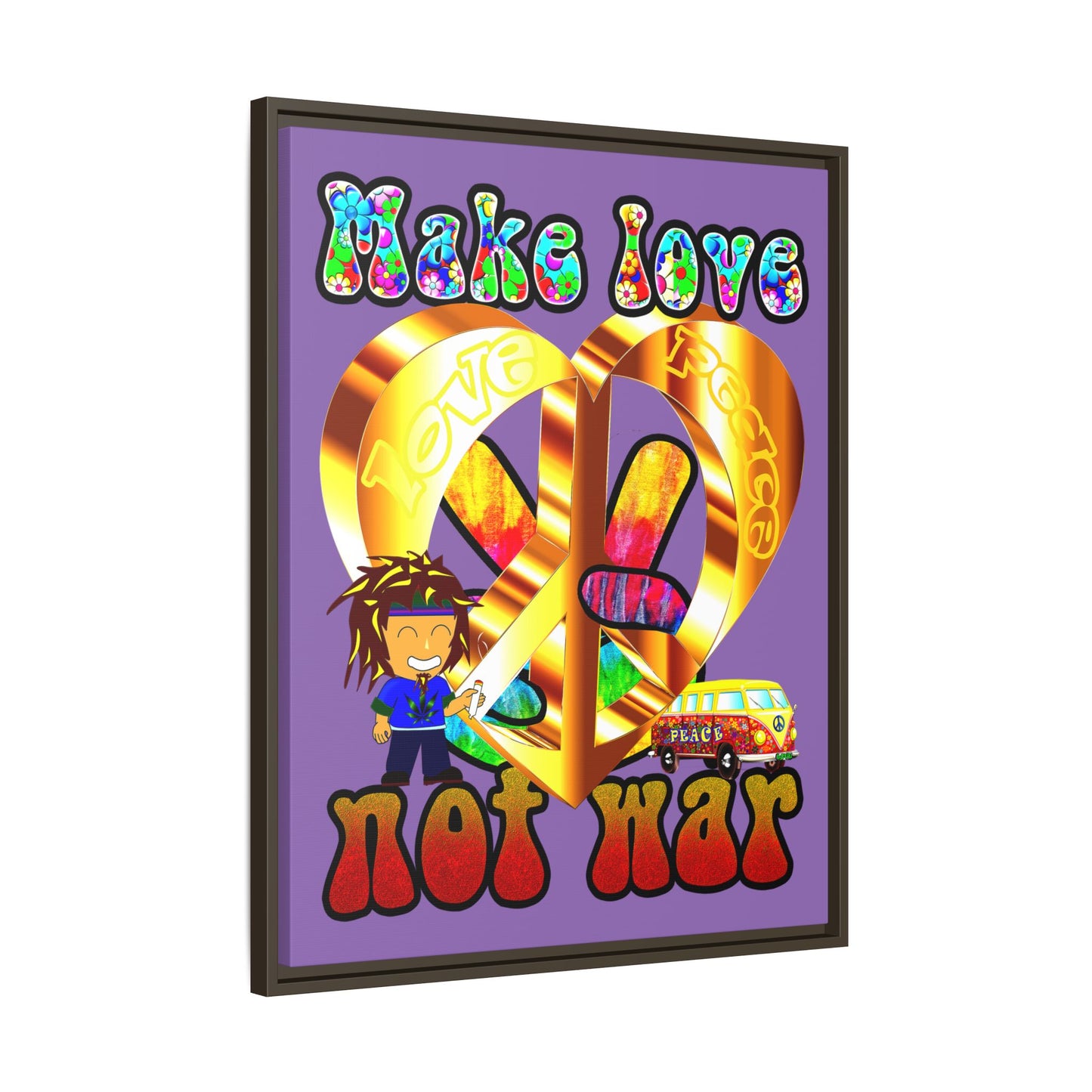 love peace - framed canvas art (light purple)