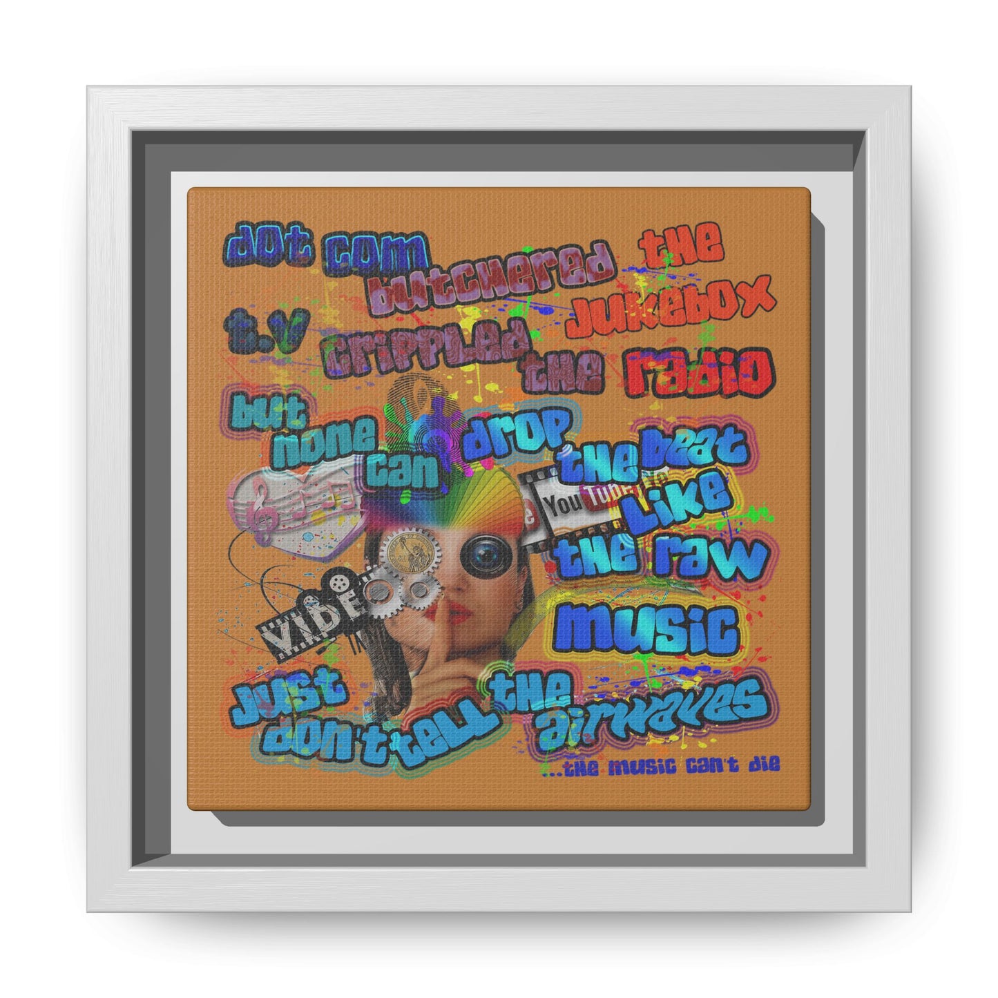 drop the beat - framed canvas art (light brown)