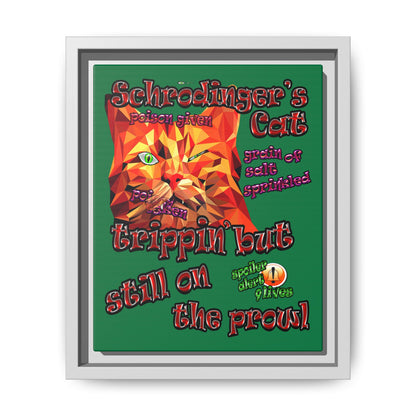 schrodinger's cat - framed canvas art (dark green)