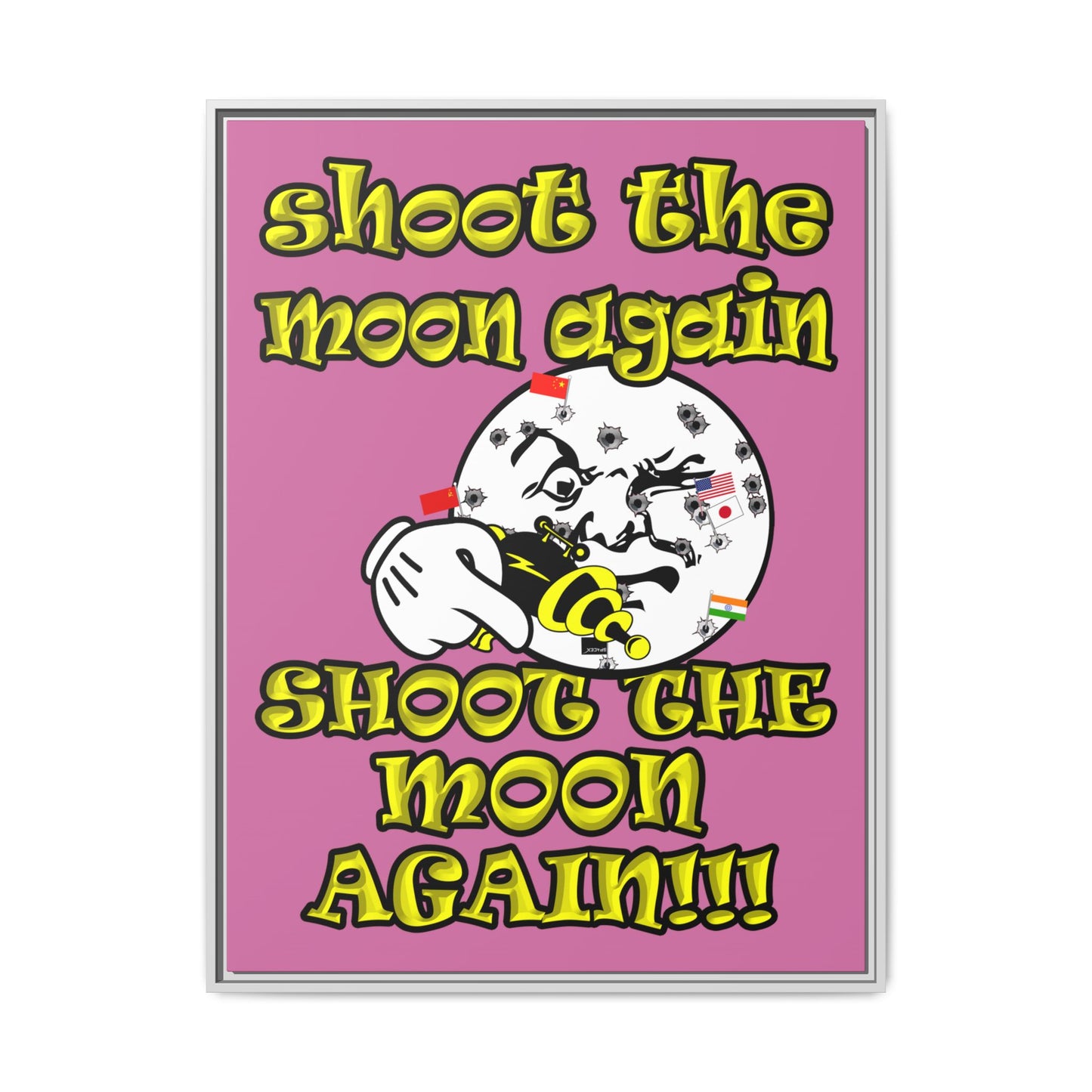 shoot the moon again - framed canvas art (light pink)
