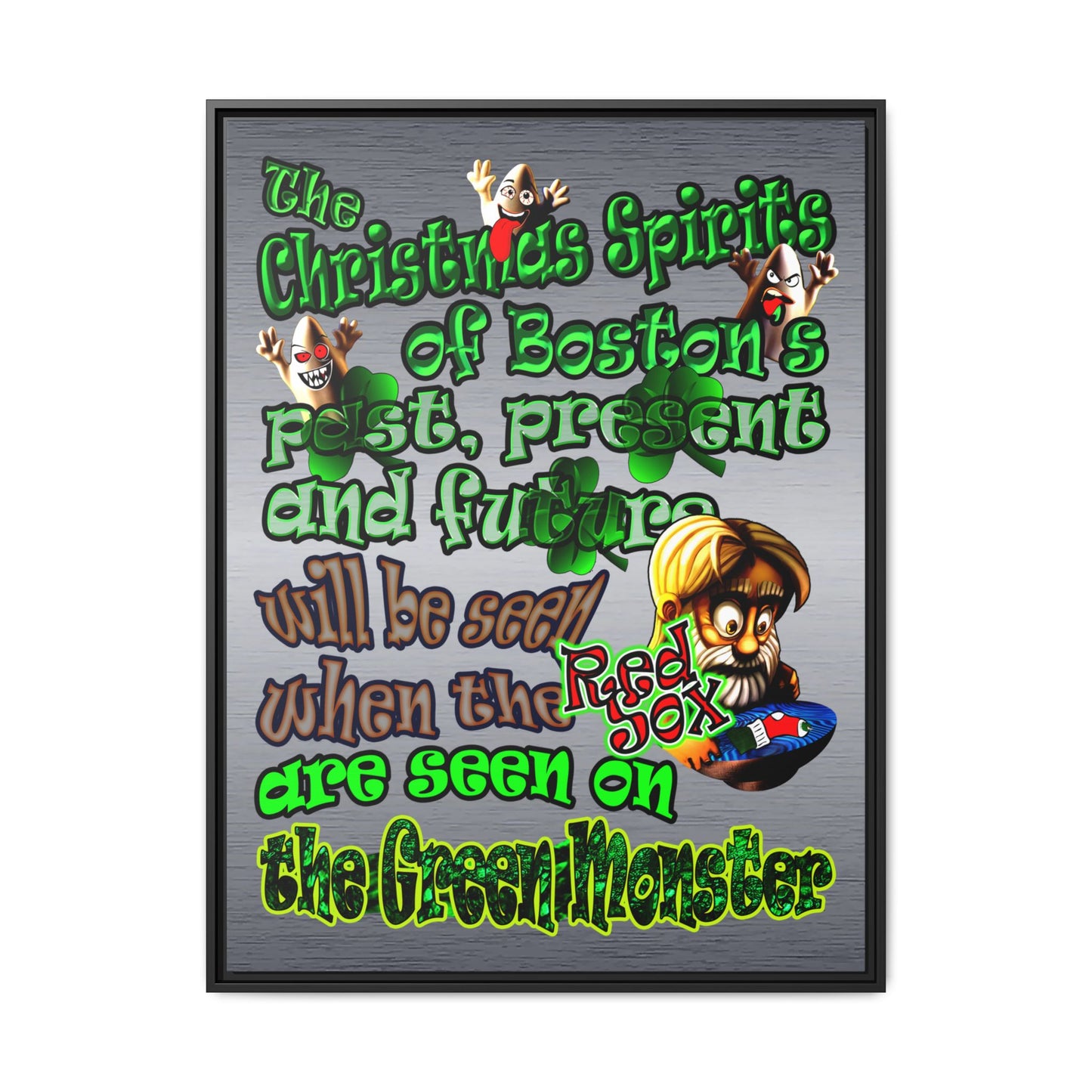 christmas spirits of boston - framed canvas art (brushed nickel)