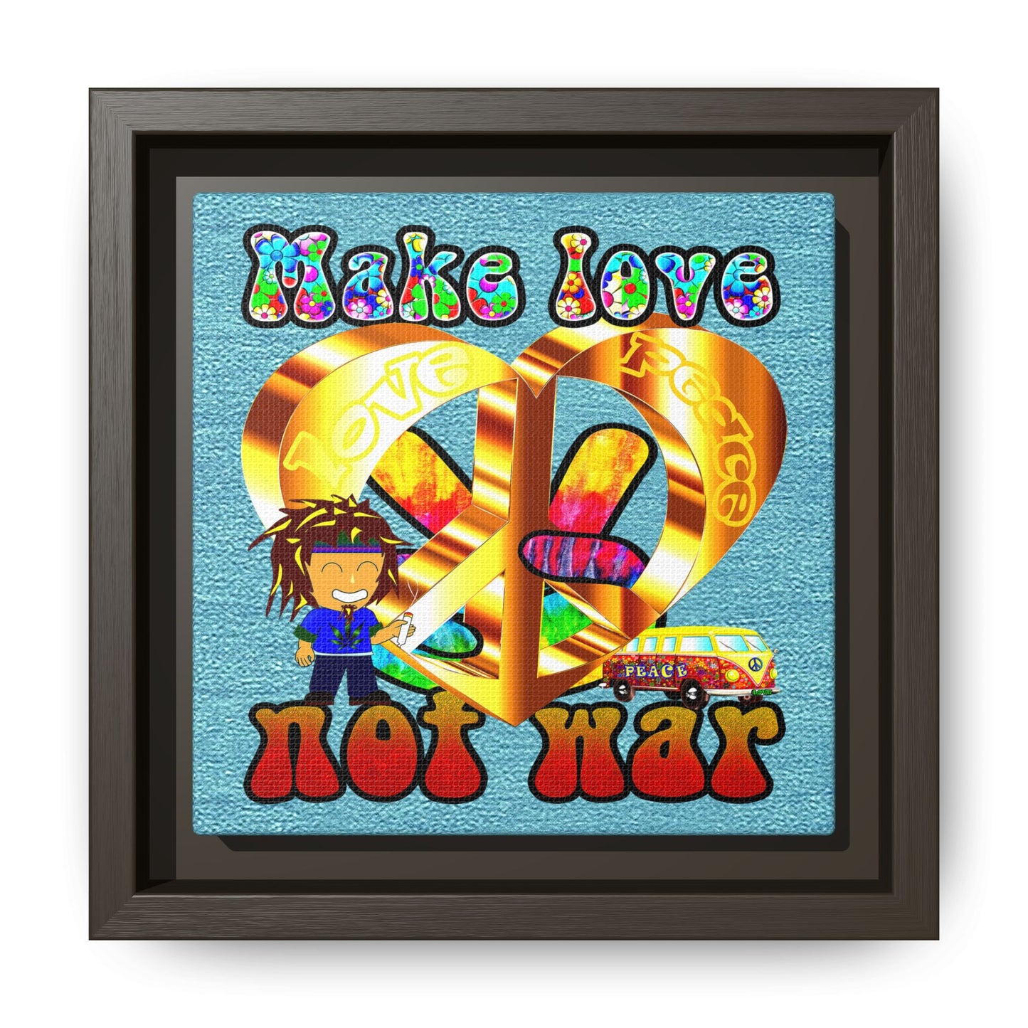 love peace - framed canvas art (faded blue)