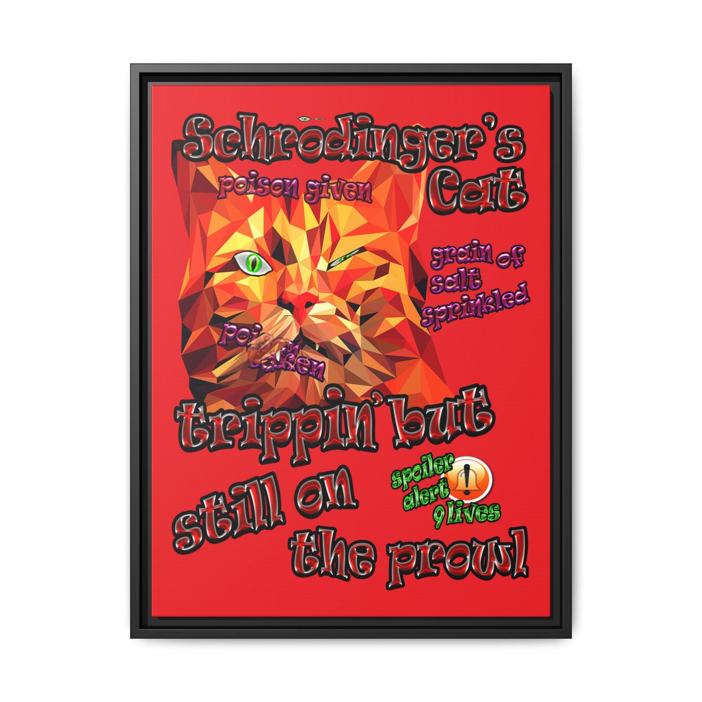 schrodinger's cat - framed canvas art (red)