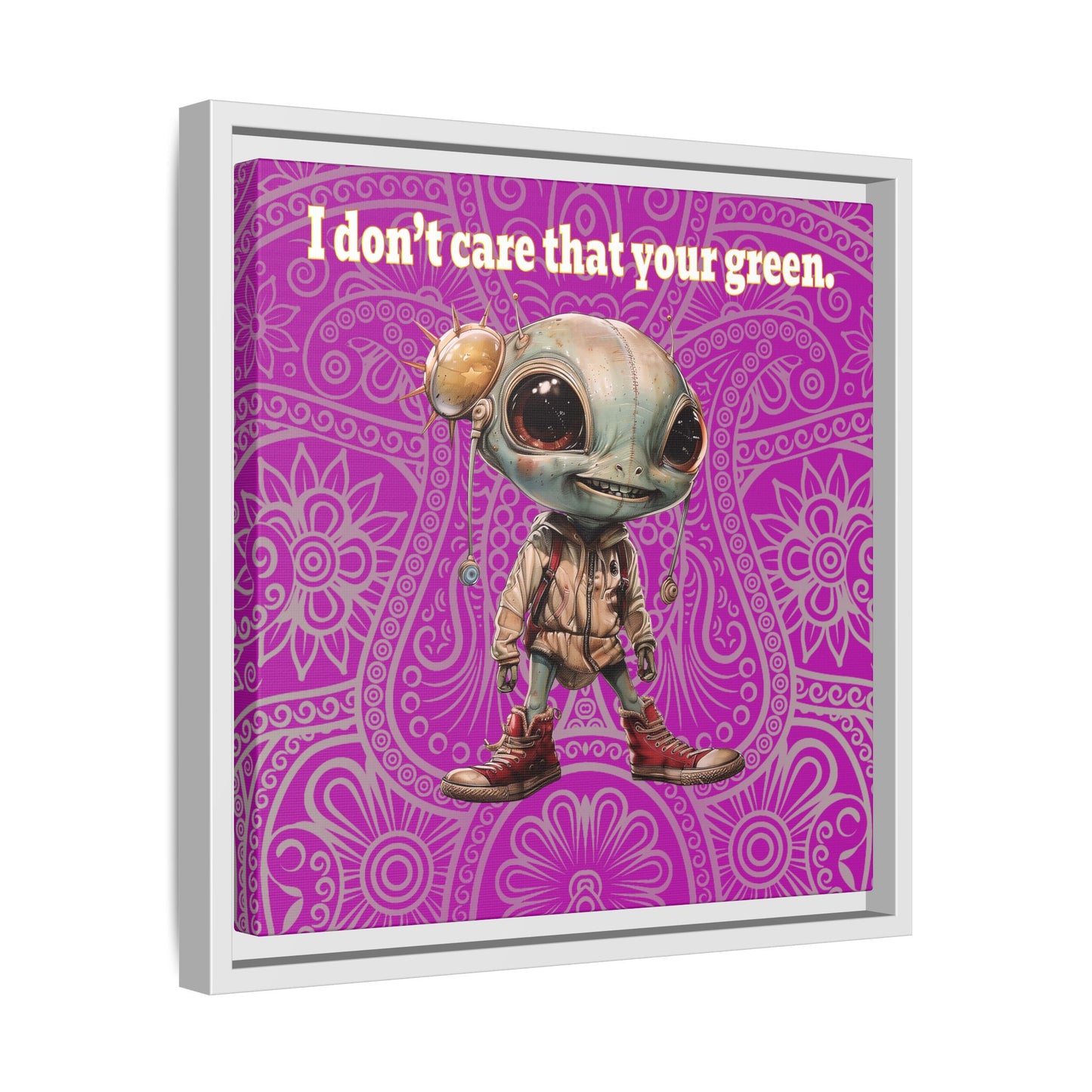 I don't care that your green - framed canvas art (pink swirl)