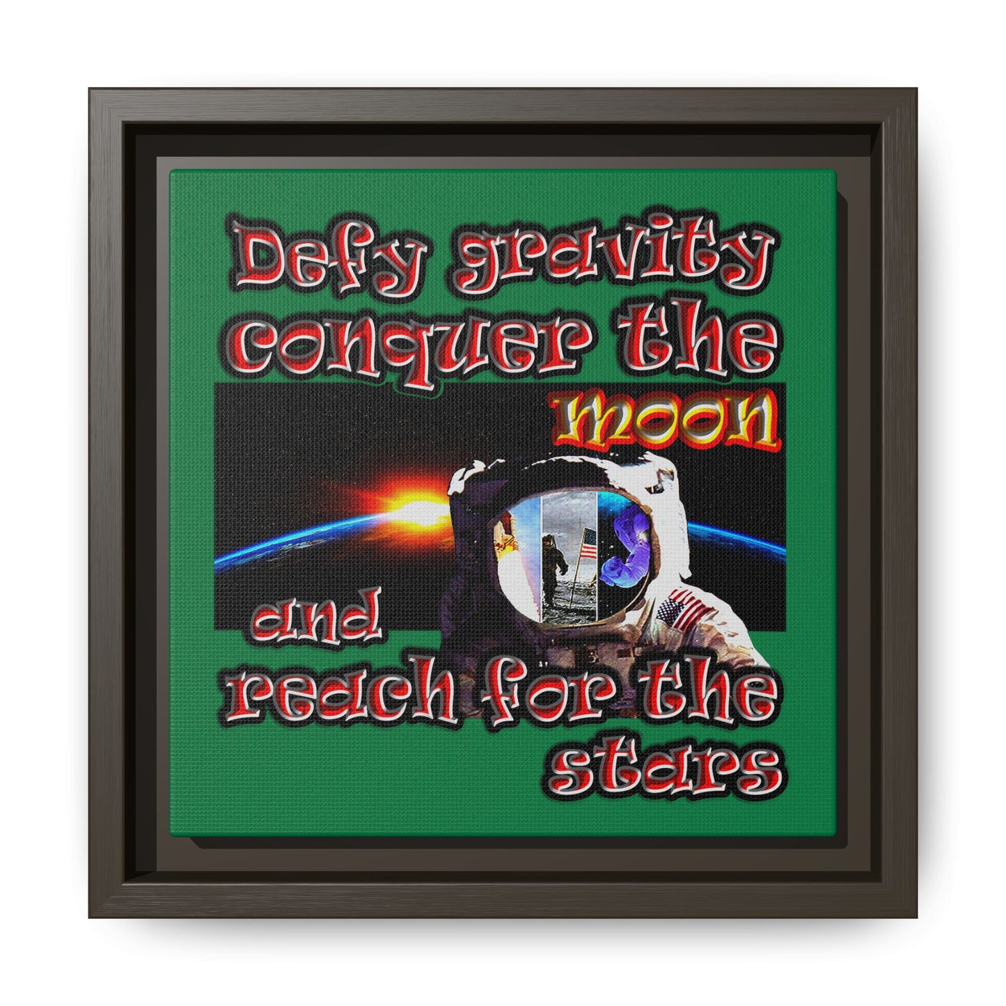 defy conquer reach - framed canvas art (dark green)