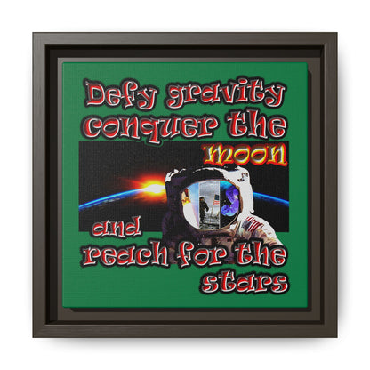 defy conquer reach - framed canvas art (dark green)