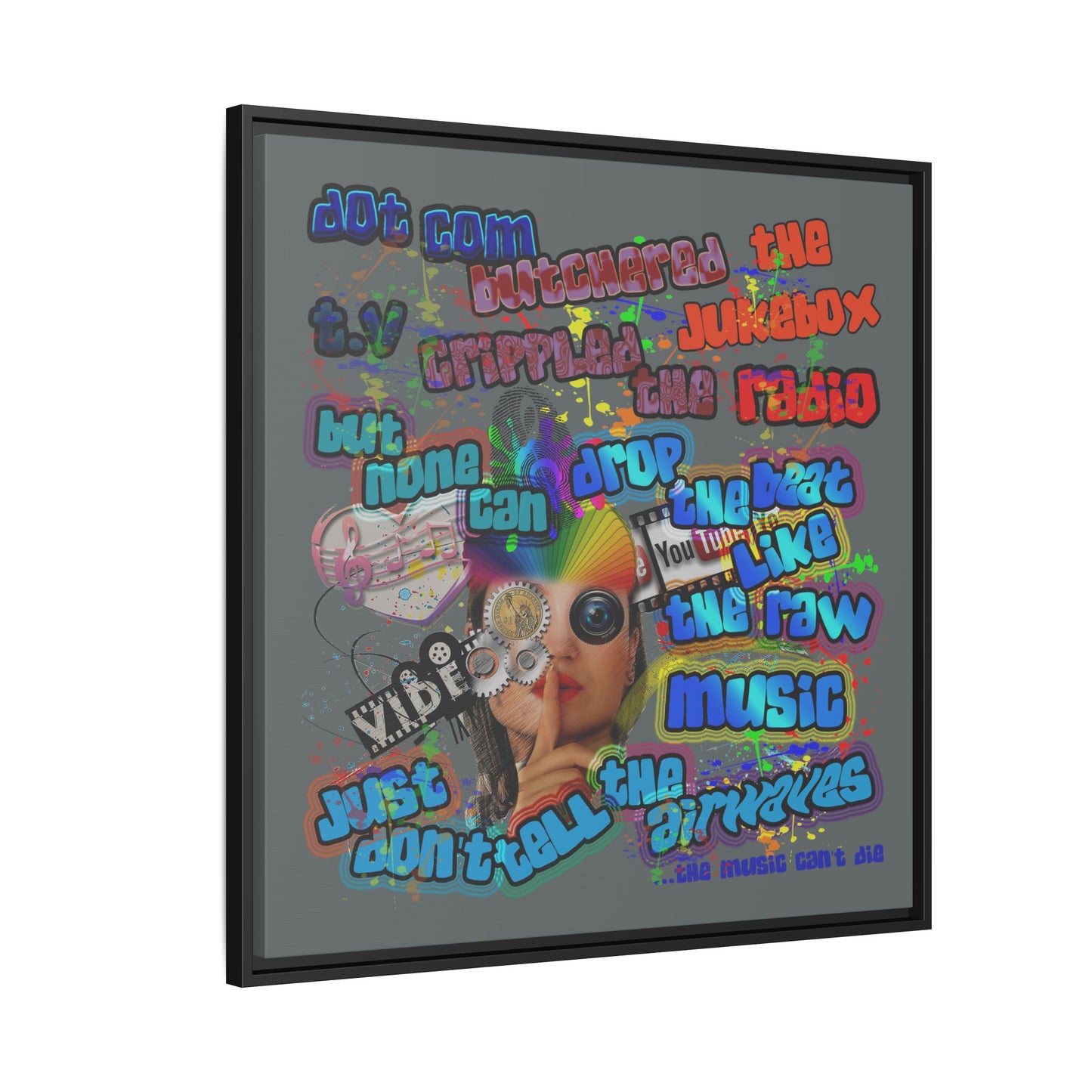 drop the beat - framed canvas art (dark grey)