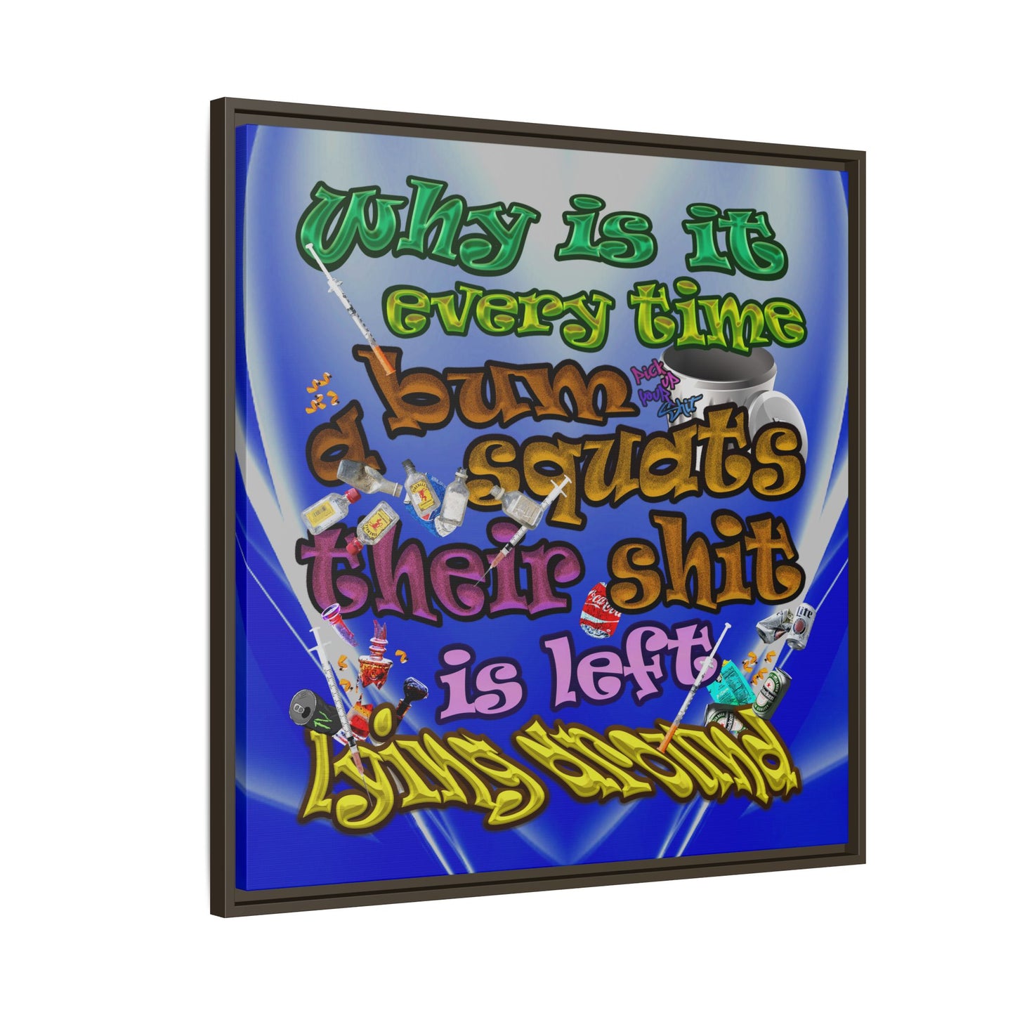 the bum's shit - framed canvas art (blue-white wave)