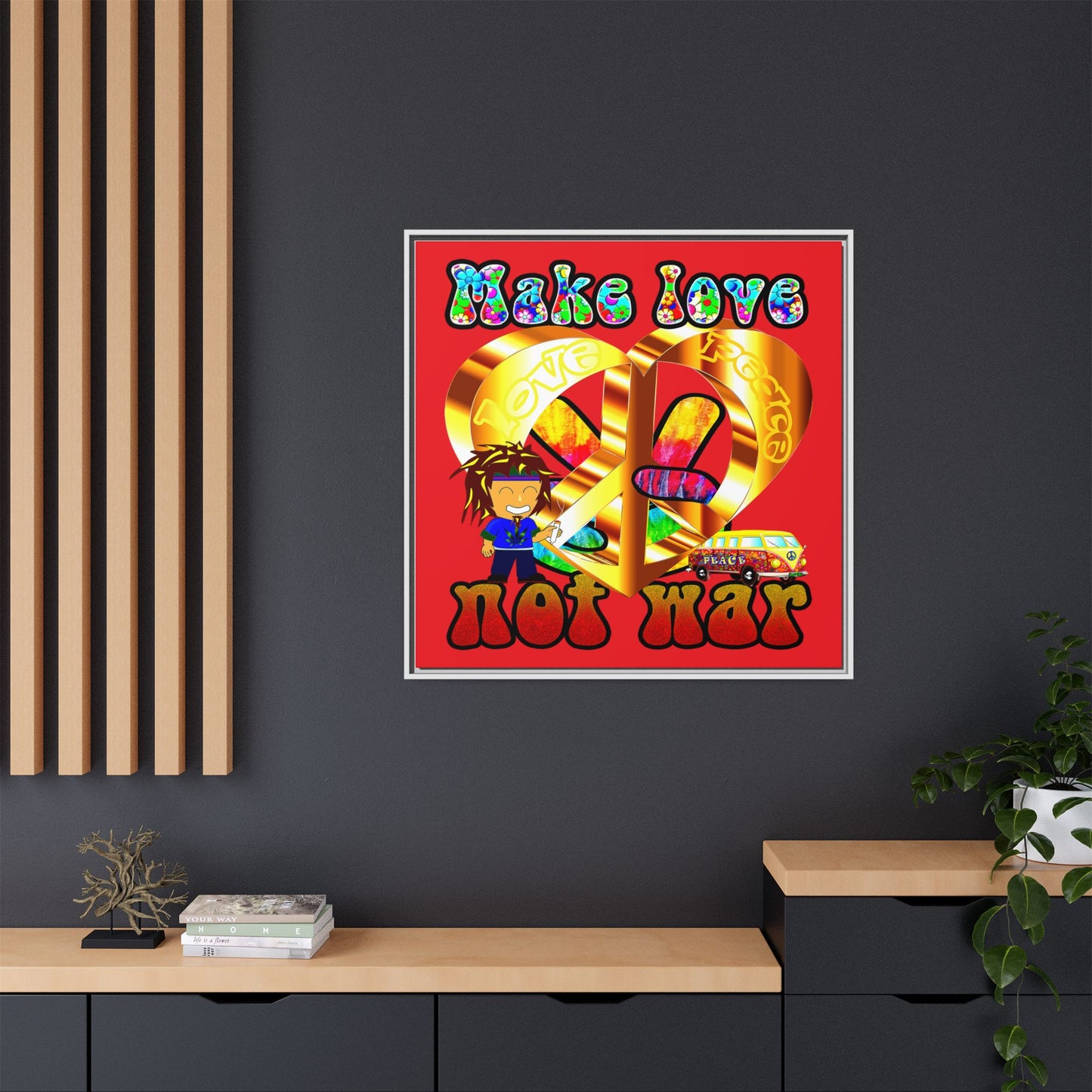 love peace - framed canvas art (red)