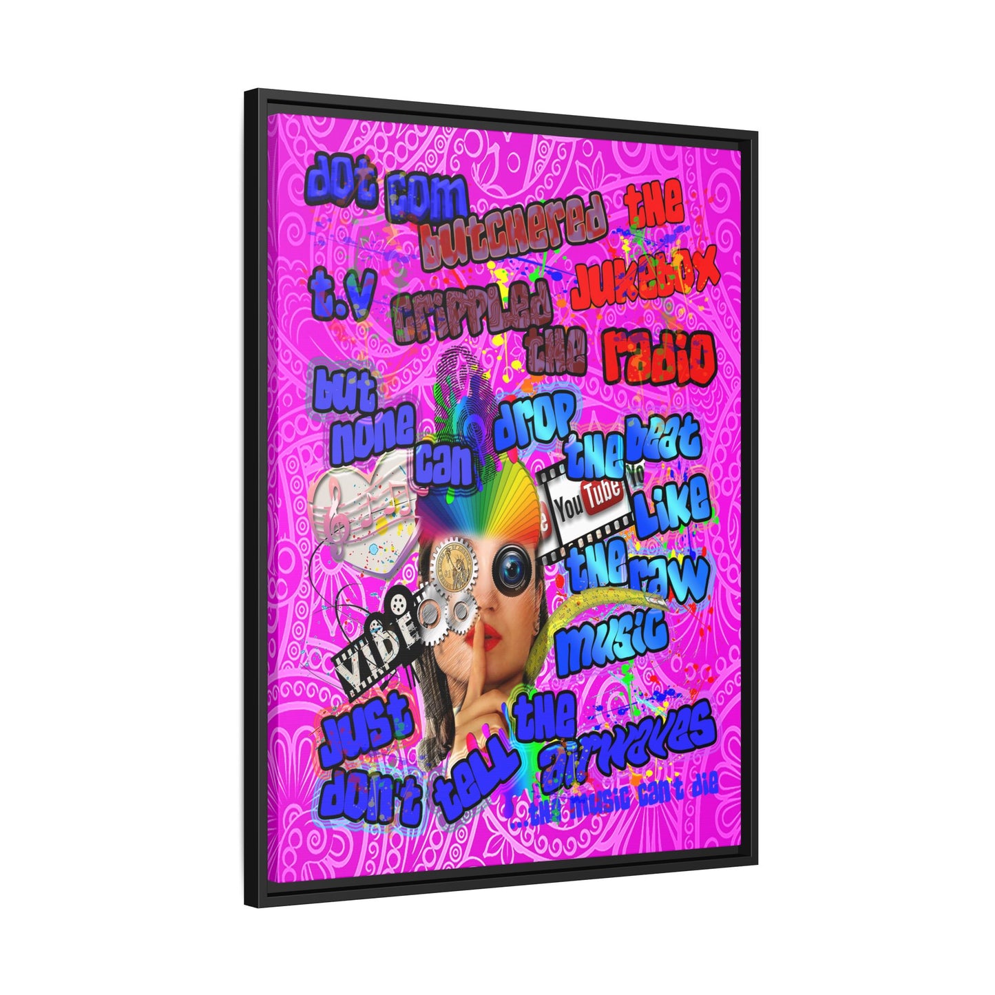 drop the beat - framed canvas art (pink swirl)